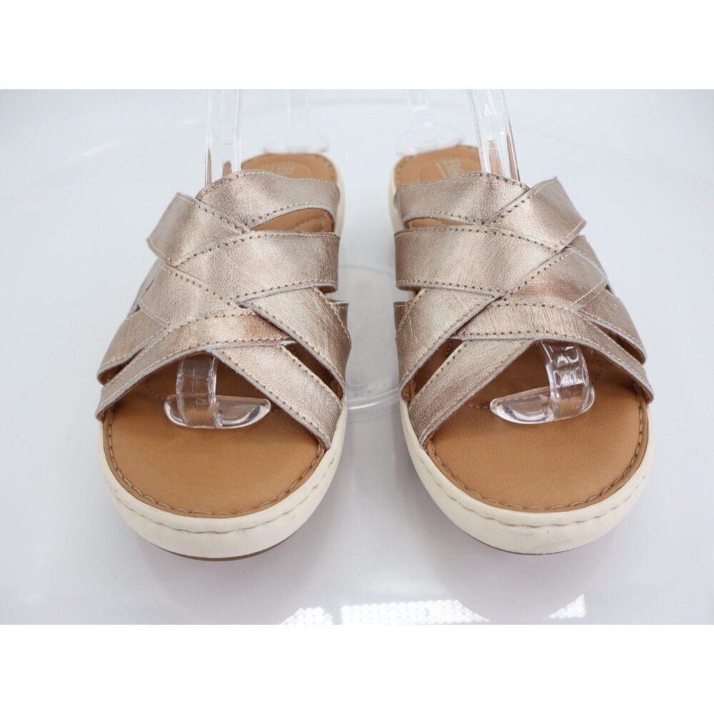 Born Jenny Women's Sandal Size 7 Strappy Slide Silver Leather Flip Flop Flat - Picture 4 of 11